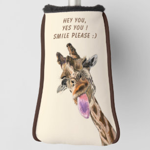 Playful Giraffe Funny Golf Head Cover Custom Text