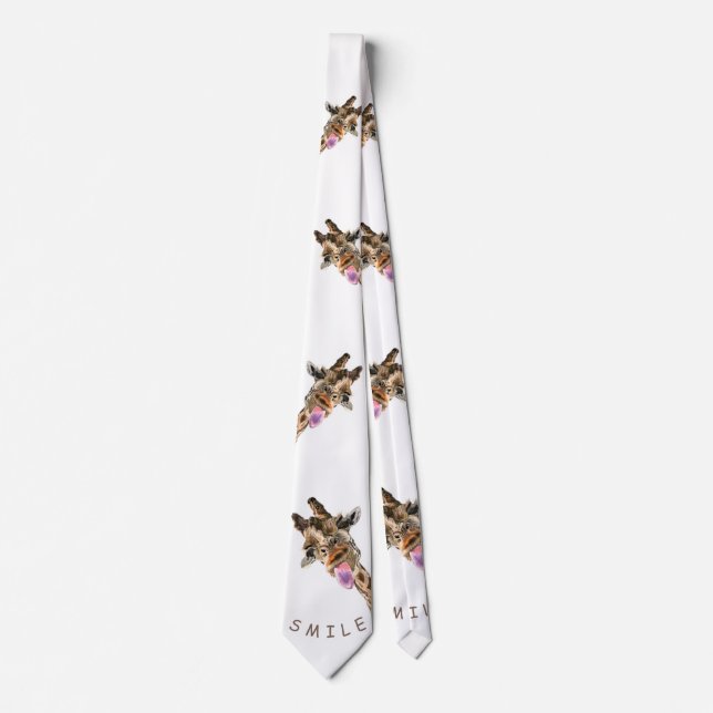 Playful Giraffe Funny Neck Tie - Smile - Your Text (Front)