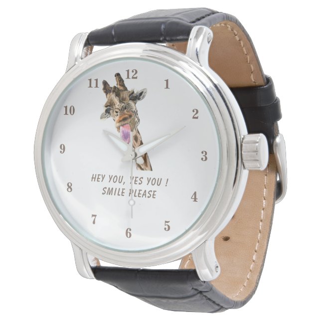 Playful Giraffe Funny Watch Smile - Custom Text (Angled)