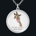 Playful Giraffe Necklace Smile - Custom Text<br><div class="desc">Funny Necklaces with Giraffe Tongue Out and Playful Wink Cartoon Drawing Smile Text Necklace - Customizable - or Choose / Add Your Unique Text / Font / Colour - Make Your Special Necklace Gift - Resize and move or remove and add elements / image with customization tool ! - Drawing...</div>