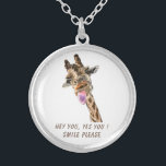 Playful Giraffe Necklace Smile - Custom Text<br><div class="desc">Funny Necklaces with Giraffe Tongue Out and Playful Wink Cartoon Drawing Smile Text Necklace - Customizable - or Choose / Add Your Unique Text / Font / Colour - Make Your Special Necklace Gift - Resize and move or remove and add elements / image with customization tool ! - Drawing...</div>