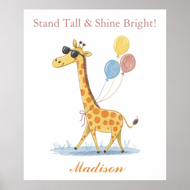 Playful Giraffe - Nursery Cute Doodle Animal  Poster (Front)