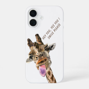 Playful Giraffe Tongue Out with Text Your Funny iPhone 16 Case
