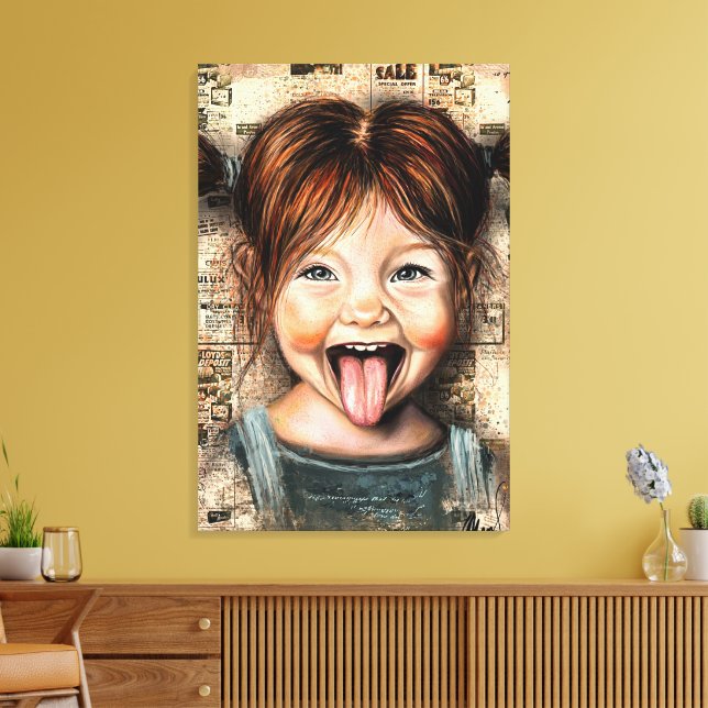 Playful Girl Funny Canvas Print (Insitu(LivingRoom))