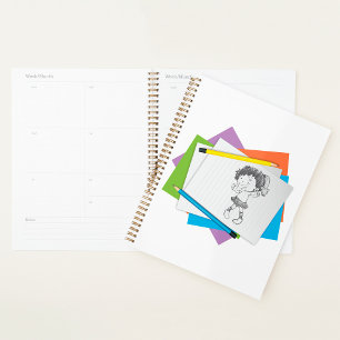 Playful Girl Sketch Drawing with Colourful Pencils Planner