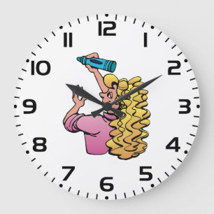 Playful Girl with Crayon Large Clock