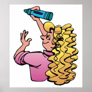 Playful Girl with Crayon Poster