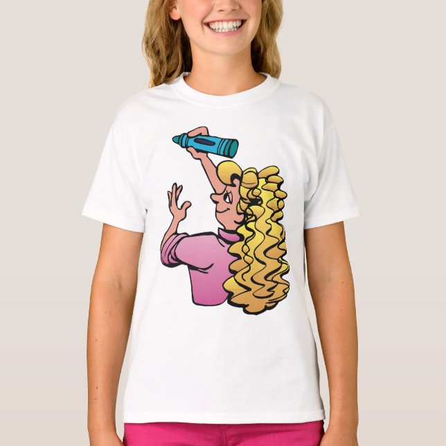 Playful Girl with Crayon T-Shirt (Front)