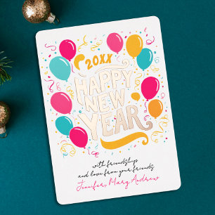 Playful Glam New Year Colourful Balloons Typograph