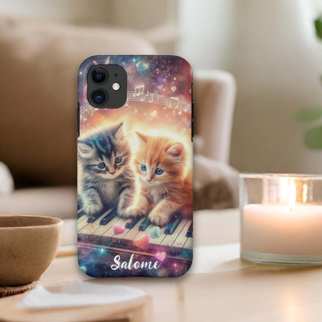 Playful Glitter Heart Kittens On Piano Case-Mate iPhone Case (Creator Uploaded)