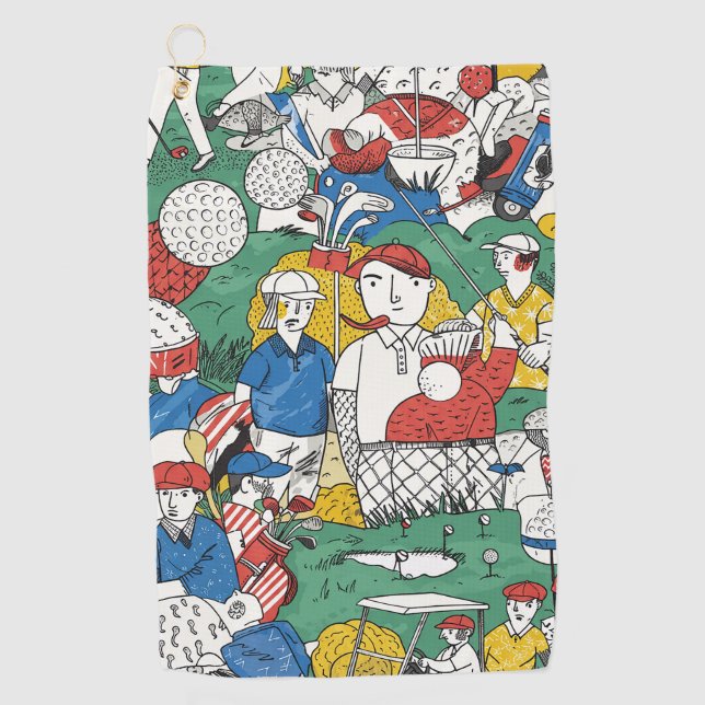 Playful Golf Art with Vintage Vibes Golf Towel (Front)