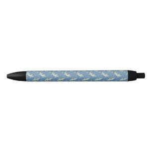 Playful Green Alligator Paisley on Blue Black Ink Pen