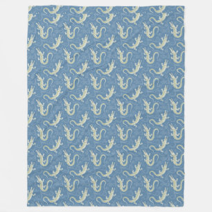 Playful Green Alligator Paisley on Blue Fleece Blanket
