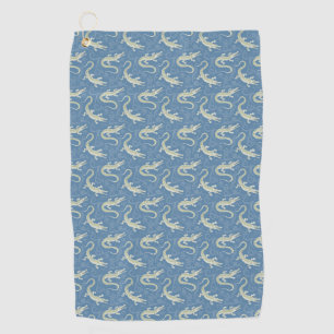 Playful Green Alligator Paisley on Blue Golf Towel
