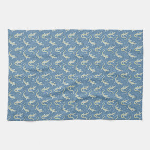 Playful Green Alligator Paisley on Blue Kitchen Towel