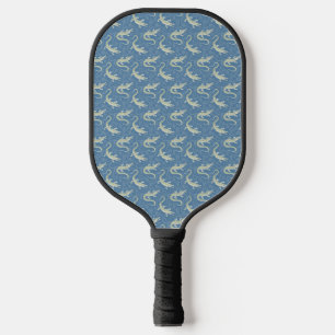 Playful Green Alligator Paisley on Blue Pickleball Paddle