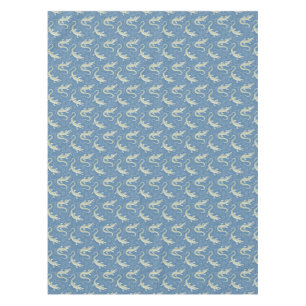 Playful Green Alligator Paisley on Blue Tablecloth