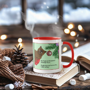 Playful Green Cute Christmas Brown Cat Humour Mug