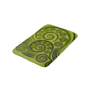 Playful Green Fern Frond Swirl Bath Mat