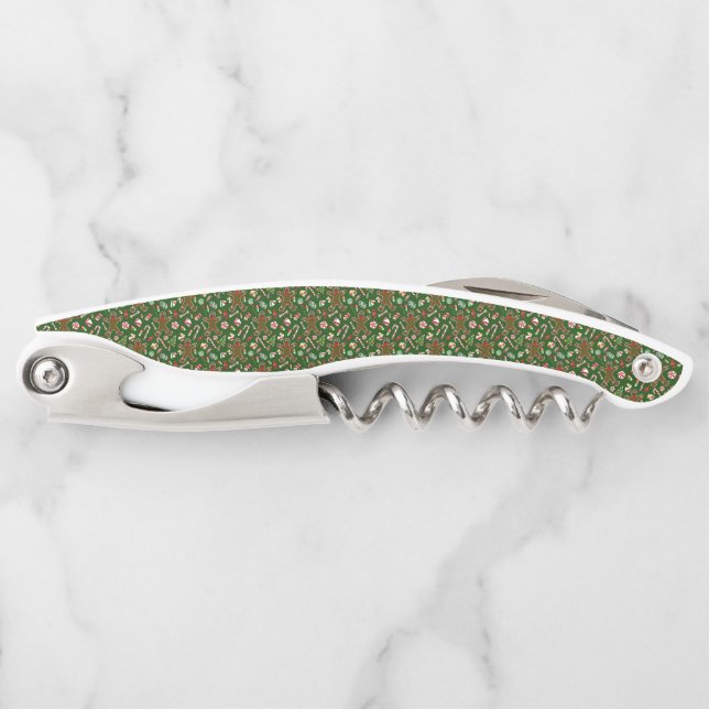 Playful Green Festive Gingerbread Candy Pattern Corkscrew (Front)