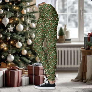 Playful Green Festive Gingerbread Candy Pattern Leggings