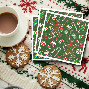 Playful Green Festive Gingerbread Candy Pattern Napkin