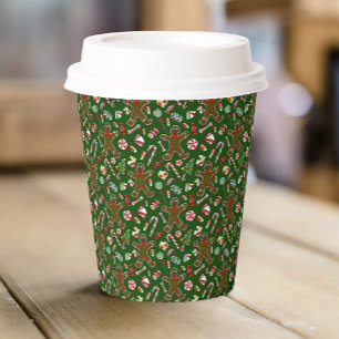 Playful Green Festive Gingerbread Candy Pattern Paper Cups