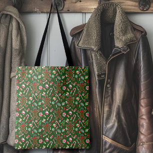 Playful Green Festive Gingerbread Candy Pattern Tote Bag