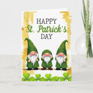 Playful Green Gnomes Shamrocks St Patrick's Day Card