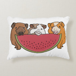 Playful Guinea Pigs and Watermelon Illustration Accent Pillow