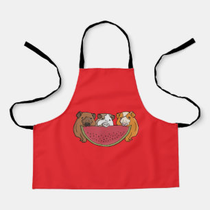 Playful Guinea Pigs and Watermelon Illustration Apron