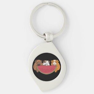 Playful Guinea Pigs and Watermelon Illustration Keychain