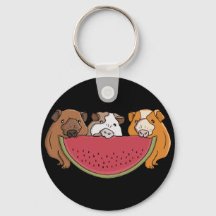 Playful Guinea Pigs and Watermelon Illustration Keychain