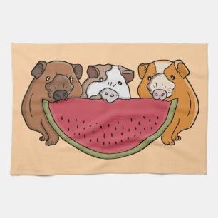 Playful Guinea Pigs and Watermelon Illustration Kitchen Towel