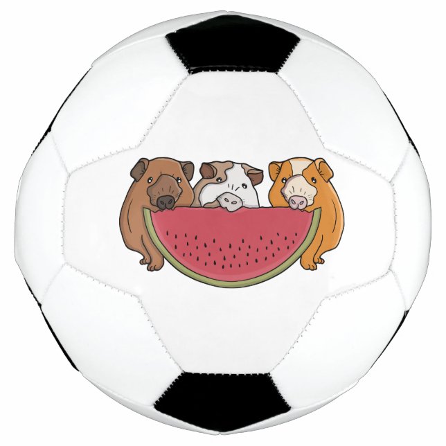 Playful Guinea Pigs and Watermelon Illustration Soccer Ball (Front)