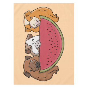 Playful Guinea Pigs and Watermelon Illustration Tablecloth
