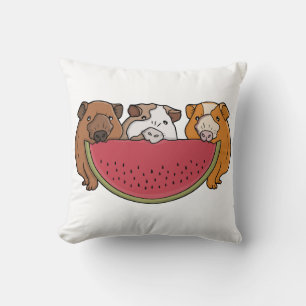 Playful Guinea Pigs and Watermelon Illustration Throw Pillow