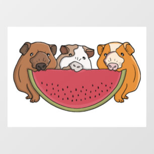 Playful Guinea Pigs and Watermelon Illustration Window Cling