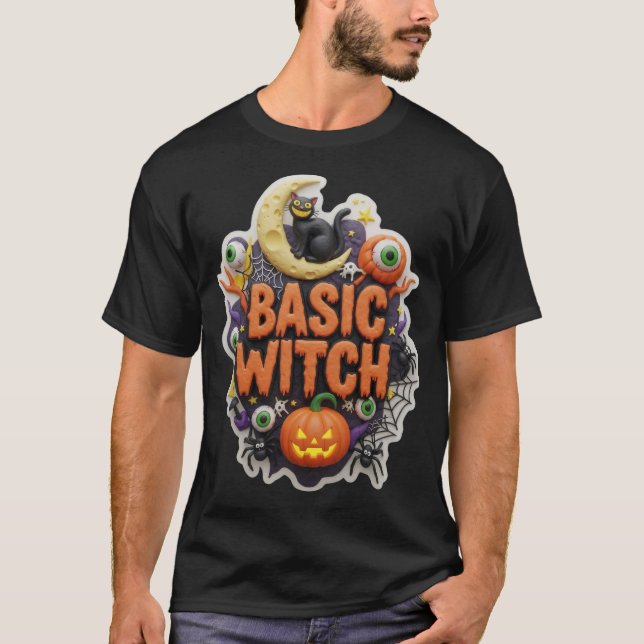 Playful Halloween Basic Witch illustration T-Shirt (Front)
