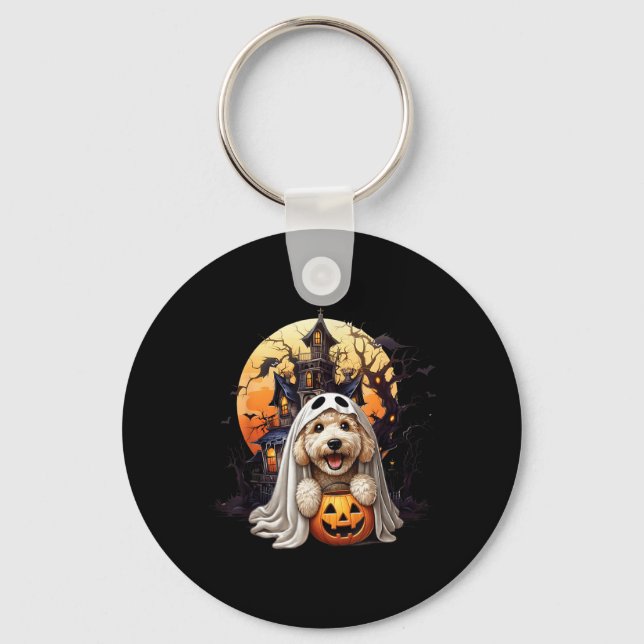 Playful Halloween Doodle Dog Ghost Design Fun For Keychain (Front)
