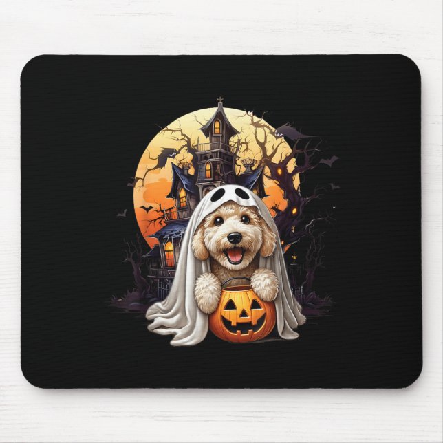 Playful Halloween Doodle Dog Ghost Design Fun For Mouse Pad (Front)