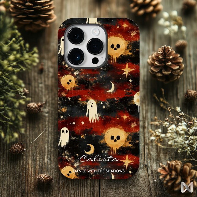 Playful Halloween Ghost Pattern with Name Quote iPhone Case (Creator Uploaded)