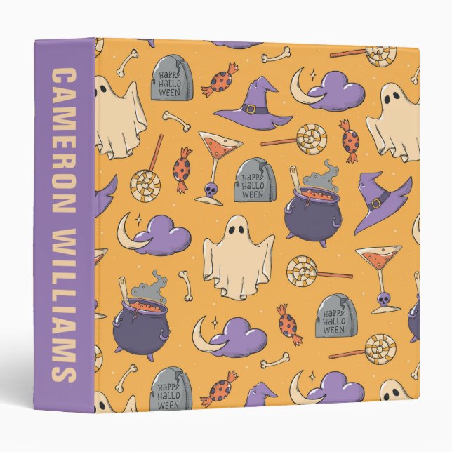 Playful Halloween Ghosts and Witches Pattern Binder (Front/Spine)