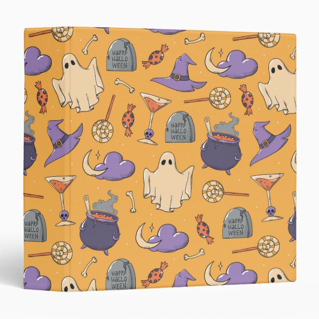 Playful Halloween Ghosts and Witches Pattern Binder (Front/Spine)