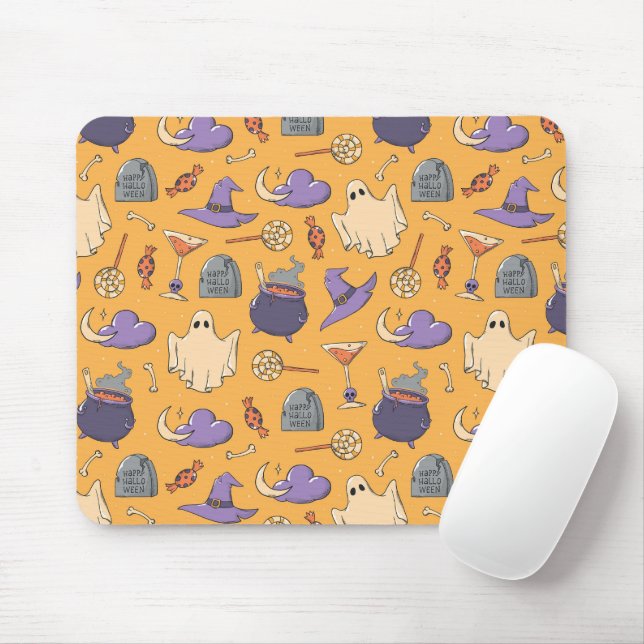 Playful Halloween Ghosts and Witches Pattern Mouse Pad (With Mouse)