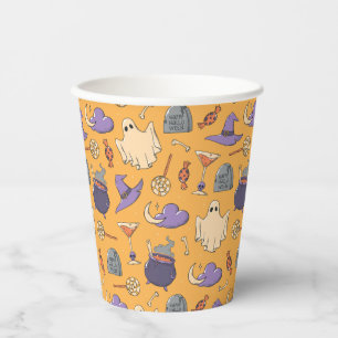Playful Halloween Ghosts and Witches Pattern Paper Cups