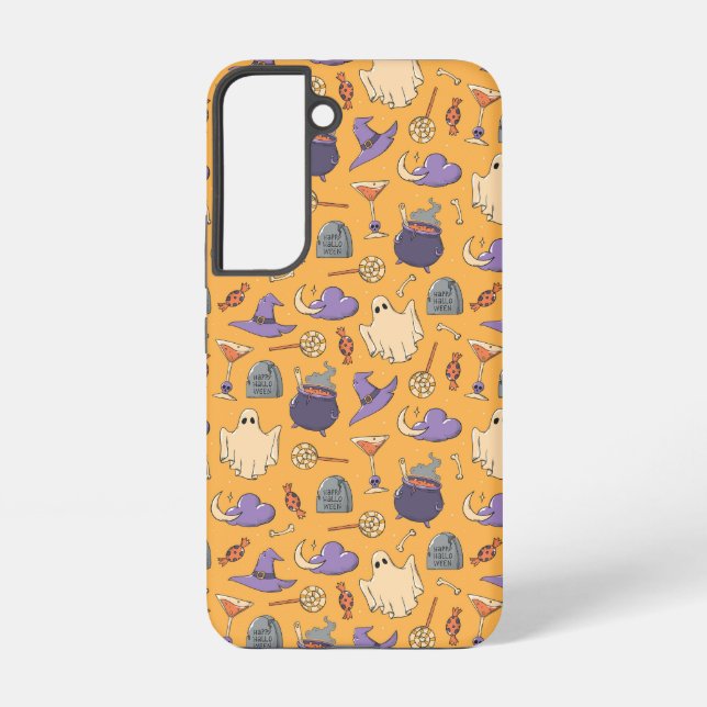 Playful Halloween Ghosts and Witches Pattern Samsung Galaxy S22 Case (Back)