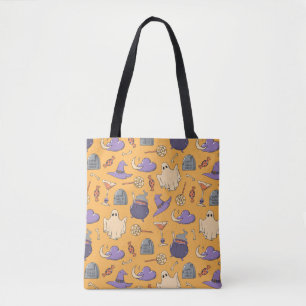 Playful Halloween Ghosts and Witches Pattern Tote Bag