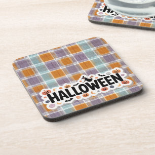 Playful Halloween Plaid Hard Coaster