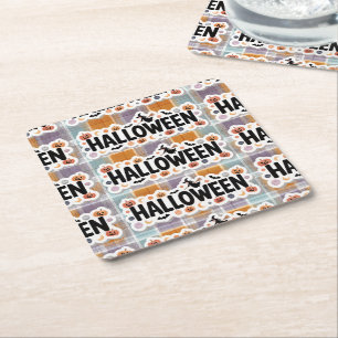 Playful Halloween Plaid Square Paper Coaster